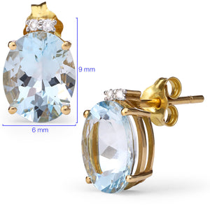 145145-Par de Brinco em Ouro Amarelo de Água Marinha e Diamantes
