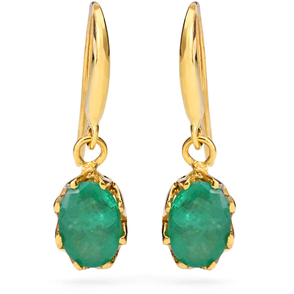 Par de Brinco em Ouro Amarelo 18k Cestinha com Esmeralda