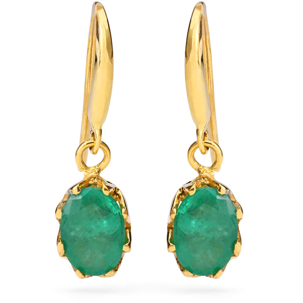 Par de Brinco em Ouro Amarelo 18k Cestinha com Esmeralda