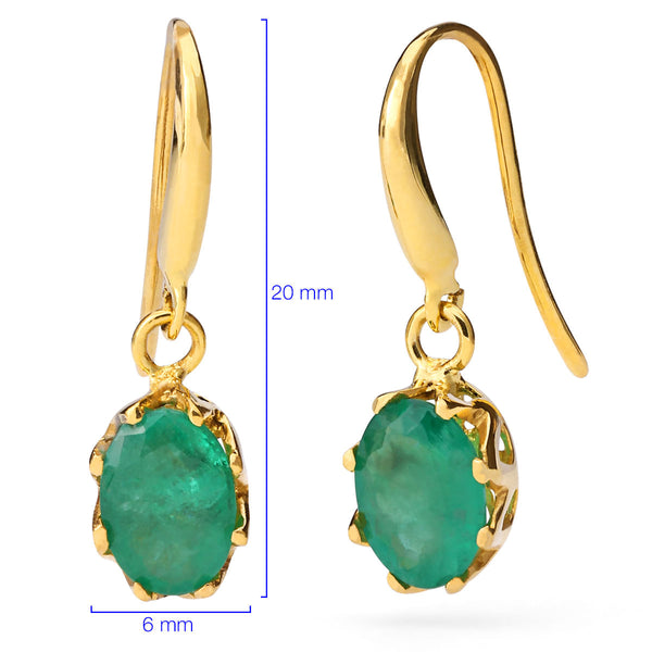 Par de Brinco em Ouro Amarelo 18k Cestinha com Esmeralda