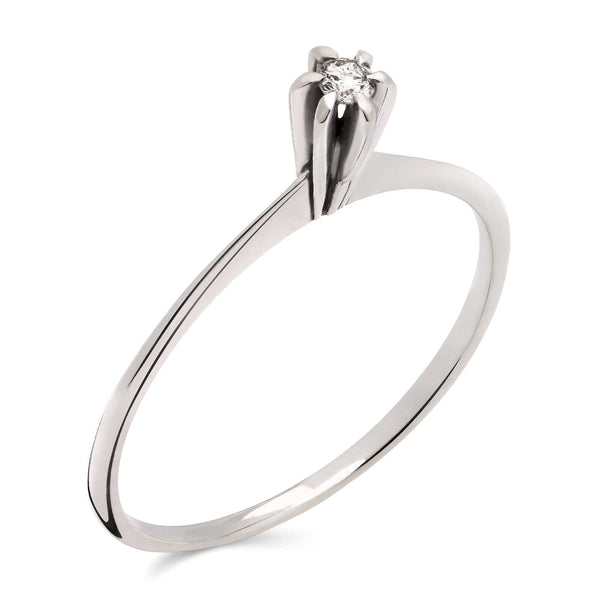 Anel Solitário com Diamante em Ouro Branco 18k