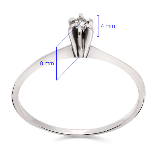 Anel Solitário com Diamante em Ouro Branco 18k