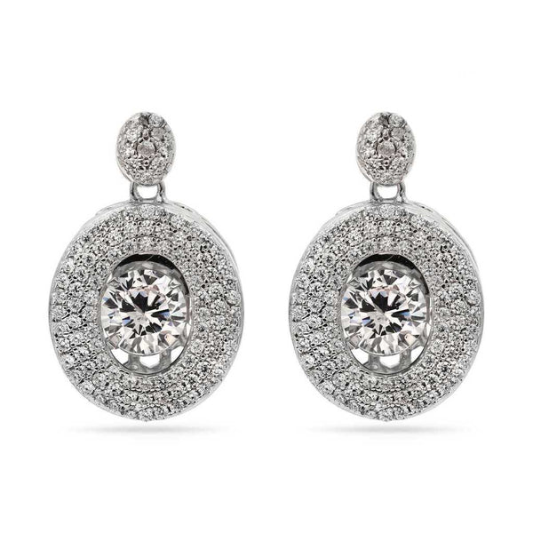 Par de Brinco em Prata 925 Oval Dancing Diamond com Zircônias