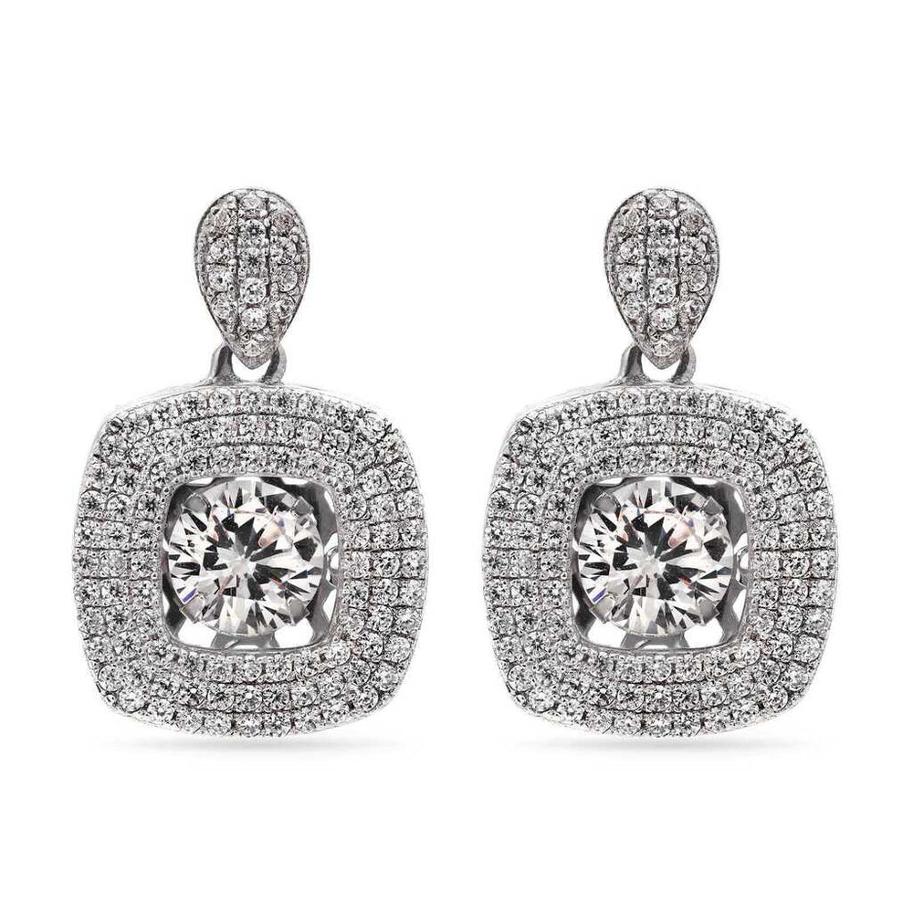Par de Brinco em Prata 925 Dancing Diamond Quadrado com Zircônias