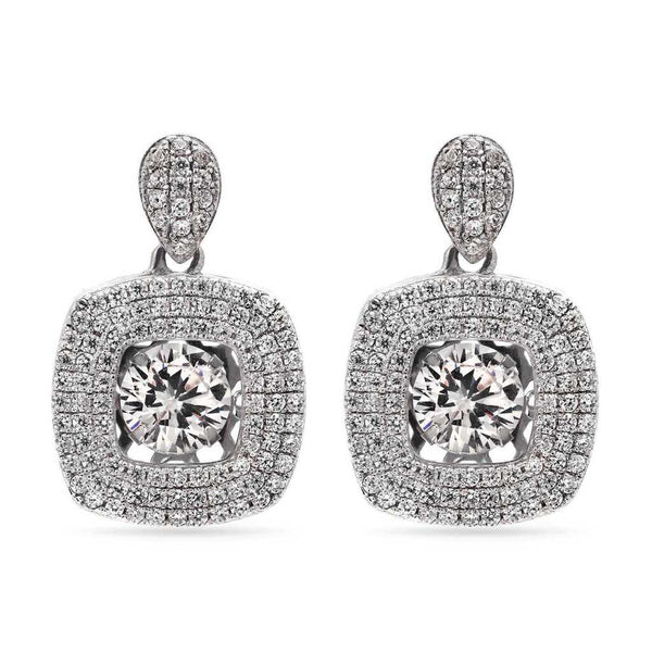 Par de Brinco em Prata 925 Dancing Diamond Quadrado com Zircônias