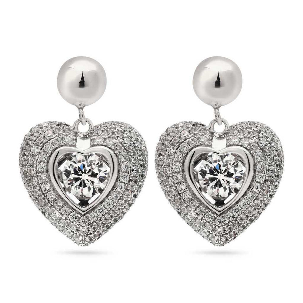 Par de Brinco em Prata 925 Dancing Diamond Coração com Zircônias