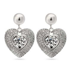 Par de Brinco em Prata 925 Dancing Diamond Coração com Zircônias