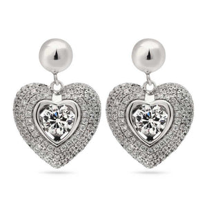 Par de Brinco em Prata 925 Dancing Diamond Coração com Zircônias