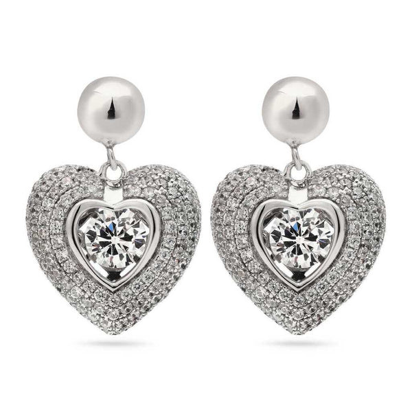 Par de Brinco em Prata 925 Dancing Diamond Coração com Zircônias