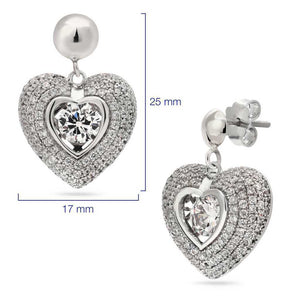 Par de Brinco em Prata 925 Dancing Diamond Coração com Zircônias