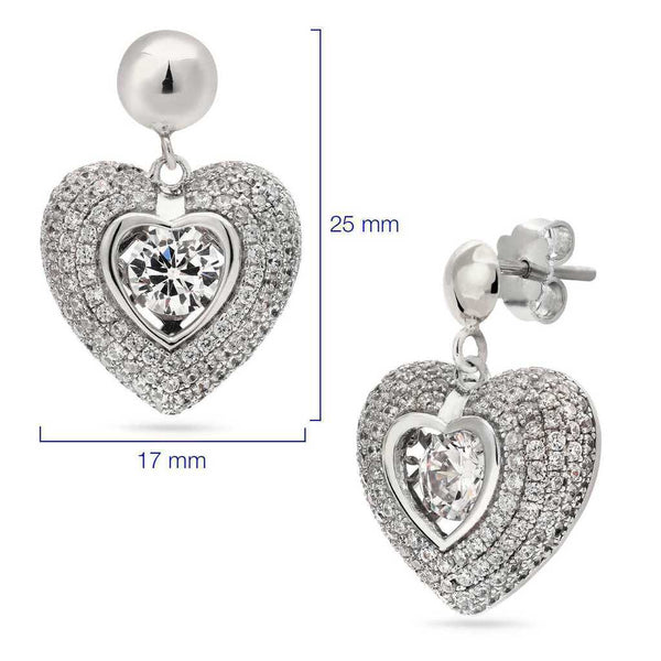 Par de Brinco em Prata 925 Dancing Diamond Coração com Zircônias