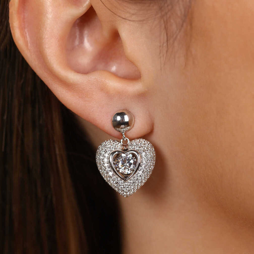 Par de Brinco em Prata 925 Dancing Diamond Coração com Zircônias