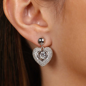 Par de Brinco em Prata 925 Dancing Diamond Coração com Zircônias