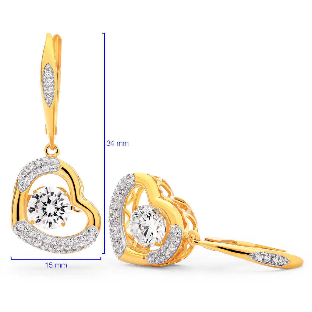 Par de Brinco em Prata 925 Coração Dancing Diamond com Zircônias