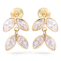 Par de Brinco Linha Ouro Amarelo com Zirconias Navetes