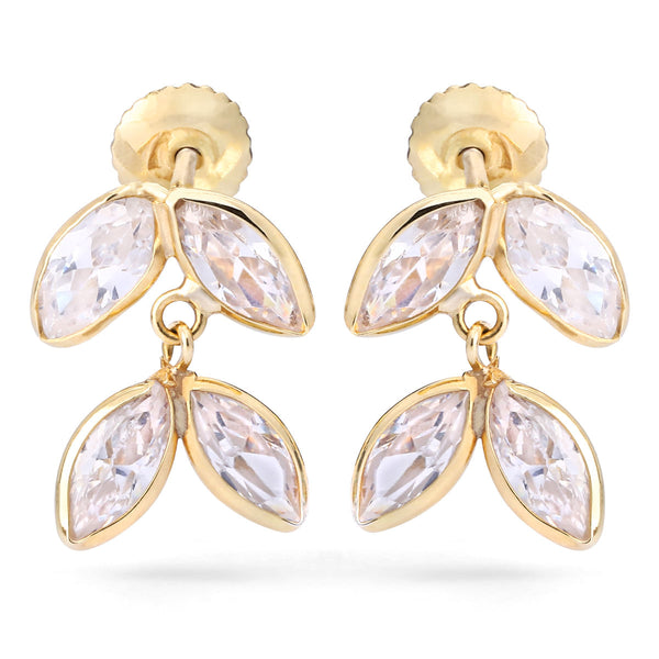 Par de Brinco Linha Ouro Amarelo com Zirconias Navetes
