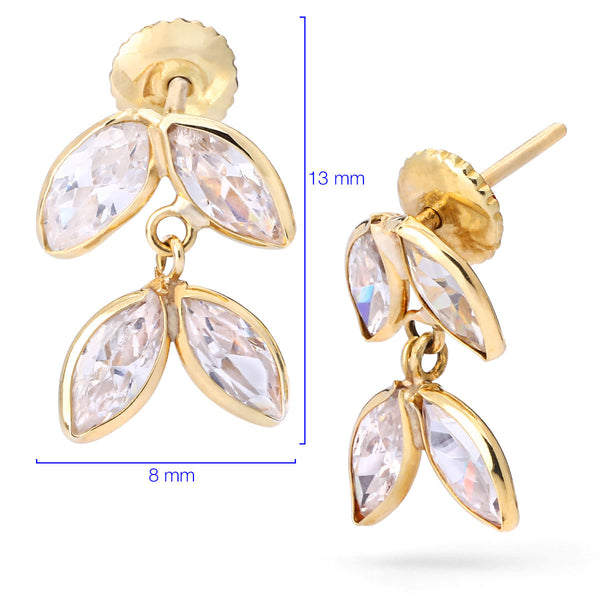 Par de Brinco Linha Ouro Amarelo com Zirconias Navetes