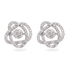 Par de Brinco em Ouro Branco 18k Flor com Diamantes