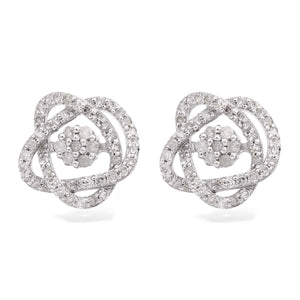 Par de Brinco em Ouro Branco 18k Flor com Diamantes