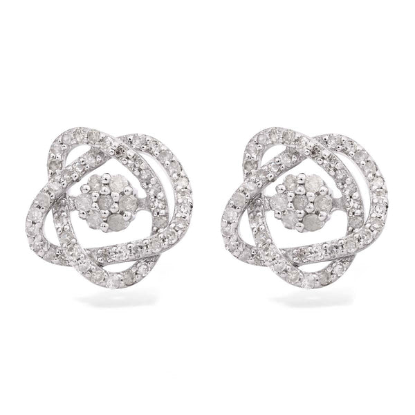 Par de Brinco em Ouro Branco 18k Flor com Diamantes