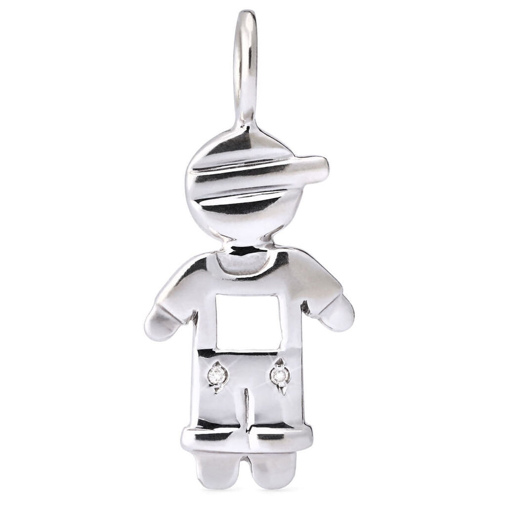 Pingente Menino em Ouro Branco 18k com Diamantes