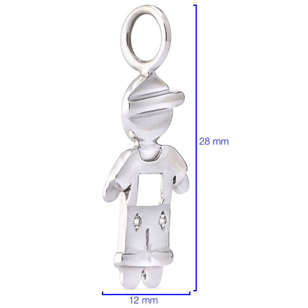 Pingente Menino em Ouro Branco 18k com Diamantes