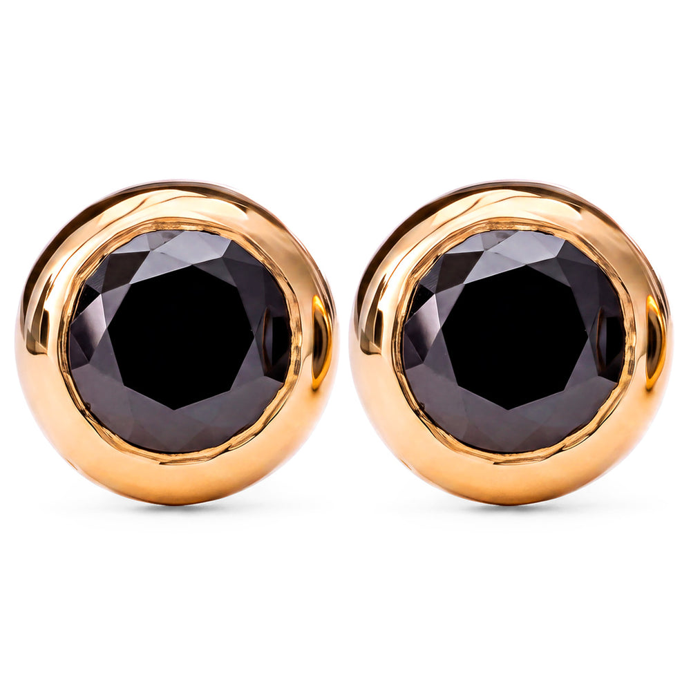 Par de Brincos Solitário com Diamante Negro em Ouro 18K
