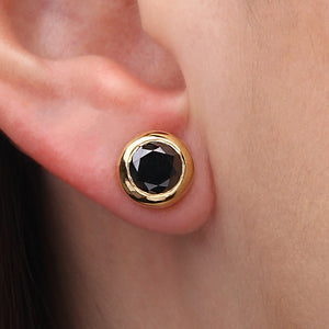 Par de Brincos Solitário com Diamante Negro em Ouro 18K