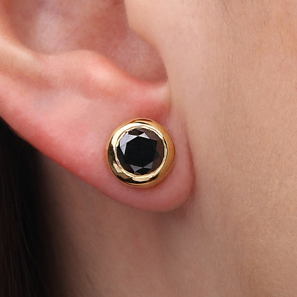 Par de Brincos Solitário com Diamante Negro em Ouro 18K