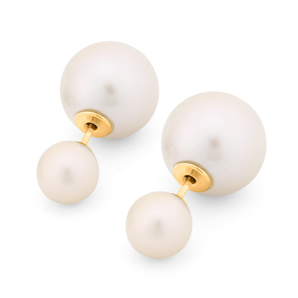 Par De Brinco Em Ouro Amarelo 18k  Com Duas Pérolas Brancas