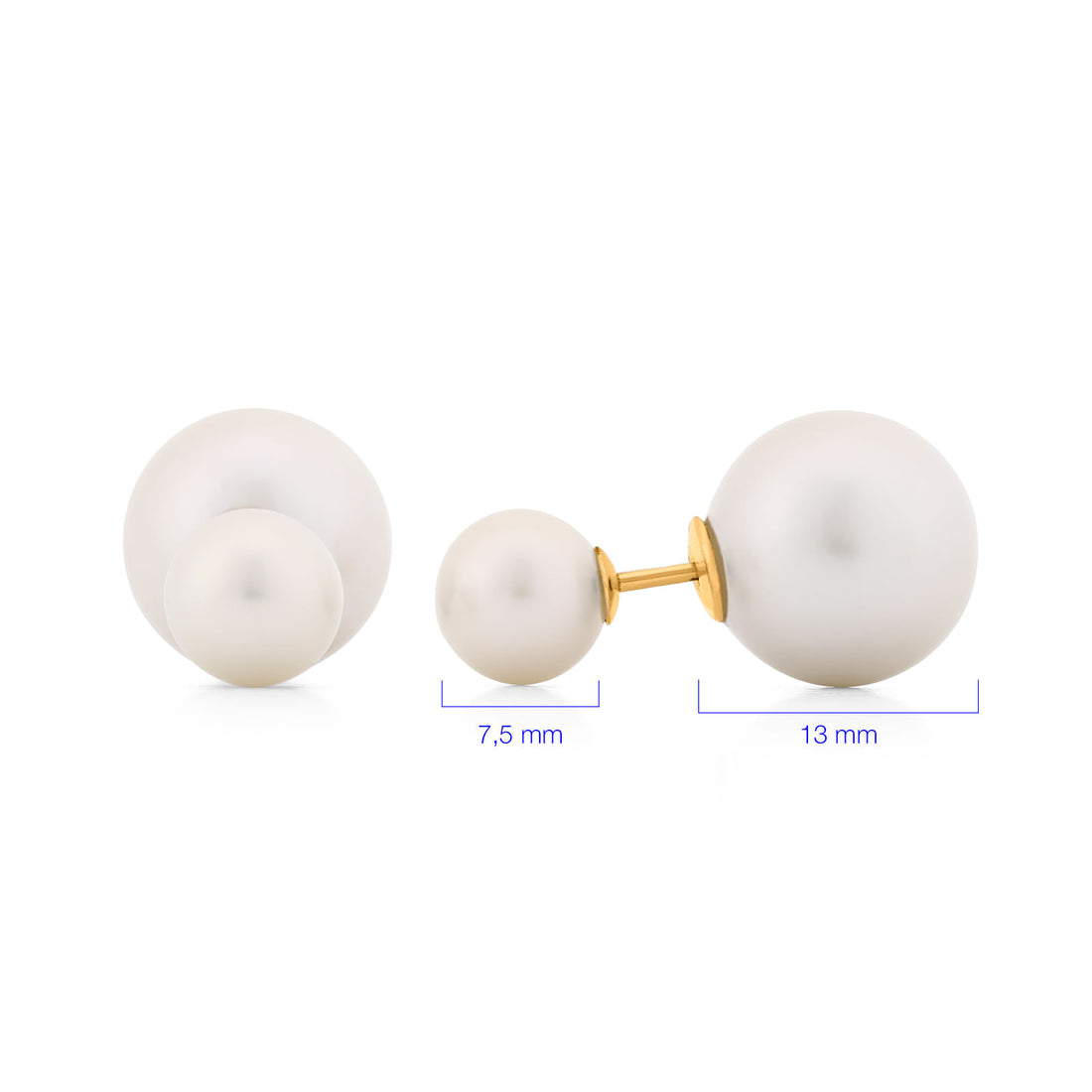 Par De Brinco Em Ouro Amarelo 18k  Com Duas Pérolas Brancas