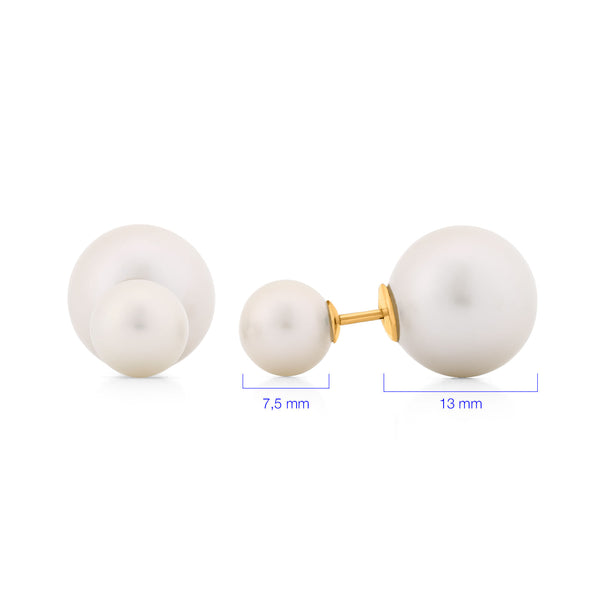 Par De Brinco Em Ouro Amarelo 18k  Com Duas Pérolas Brancas