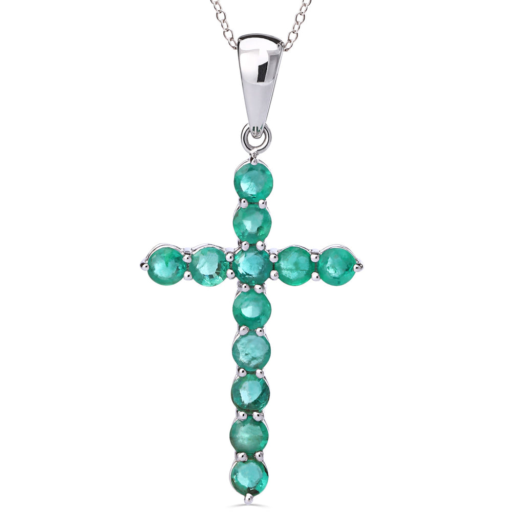 Pingente em Ouro Branco 18k Cruz com Esmeraldas