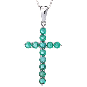 Pingente em Ouro Branco 18k Cruz com Esmeraldas