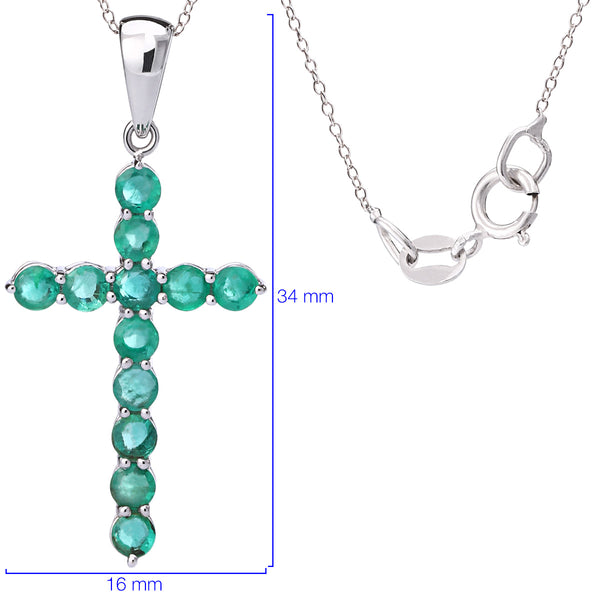 Pingente em Ouro Branco 18k Cruz com Esmeraldas
