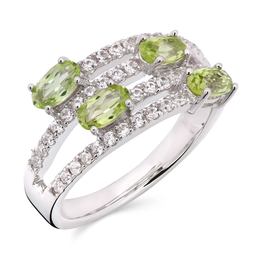 Anel em Prata 925 com Peridotos e Zircônias