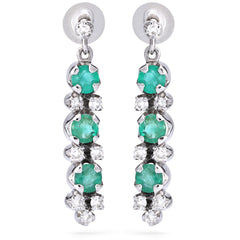Par de Brincos com Esmeraldas e Diamantes em Ouro Branco 18k