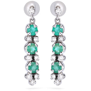 Par de Brincos com Esmeraldas e Diamantes em Ouro Branco 18k