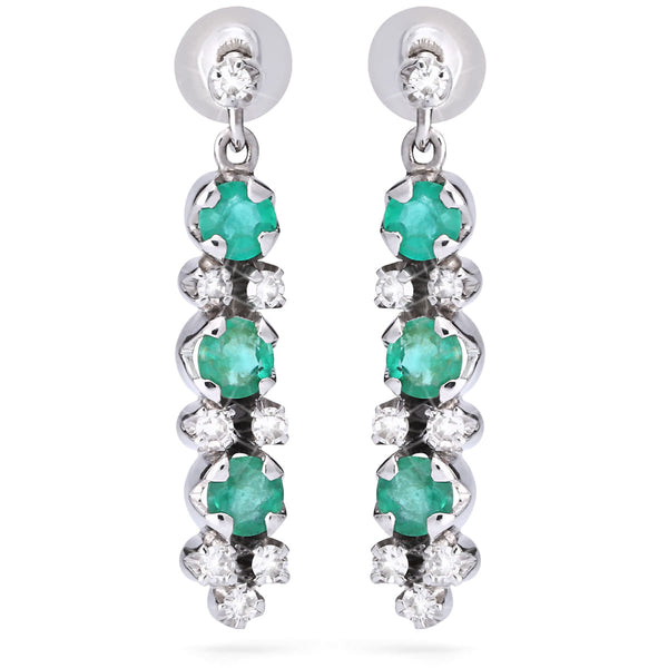 Par de Brincos com Esmeraldas e Diamantes em Ouro Branco 18k
