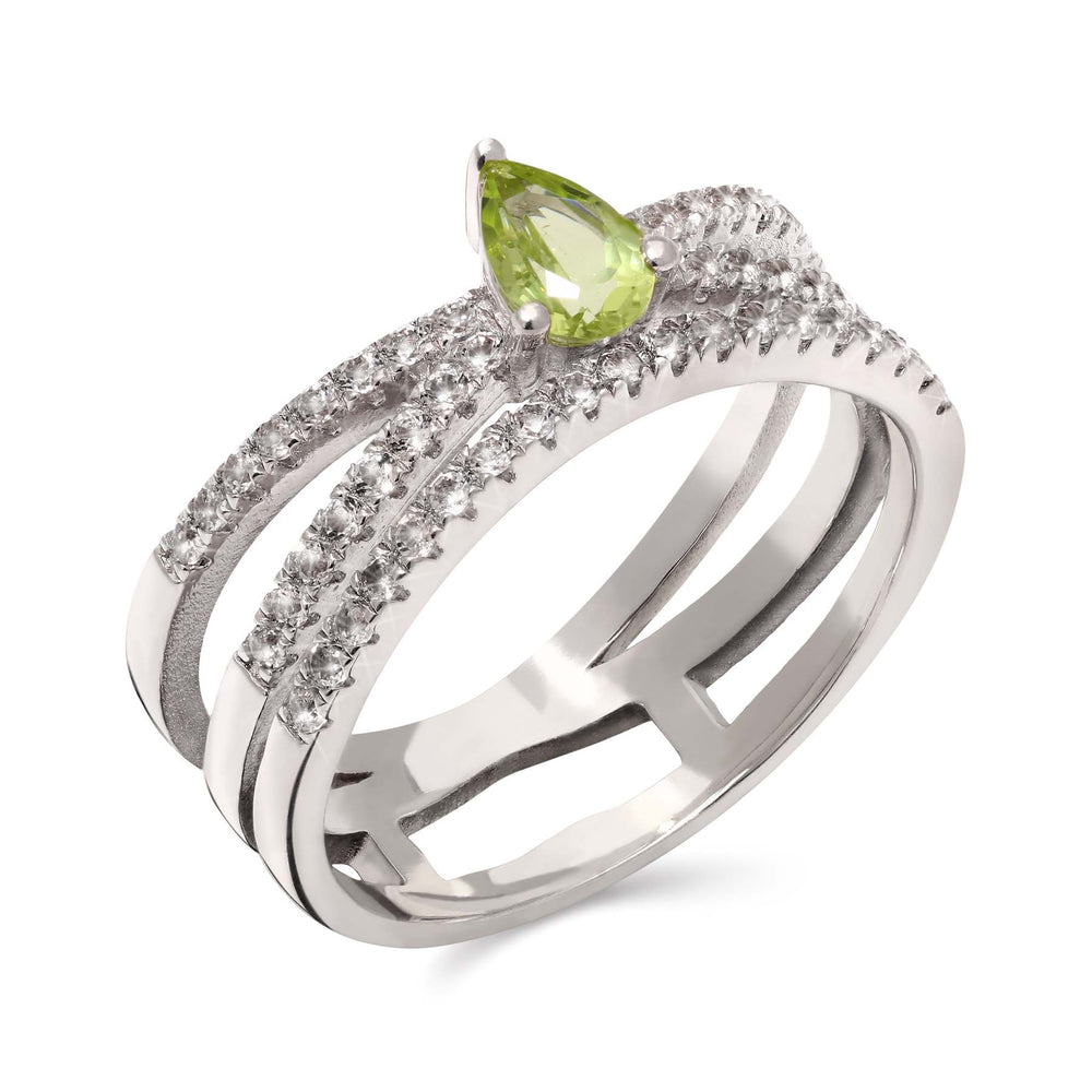 Anel em Prata 925 com Peridoto Gota e Zircônias