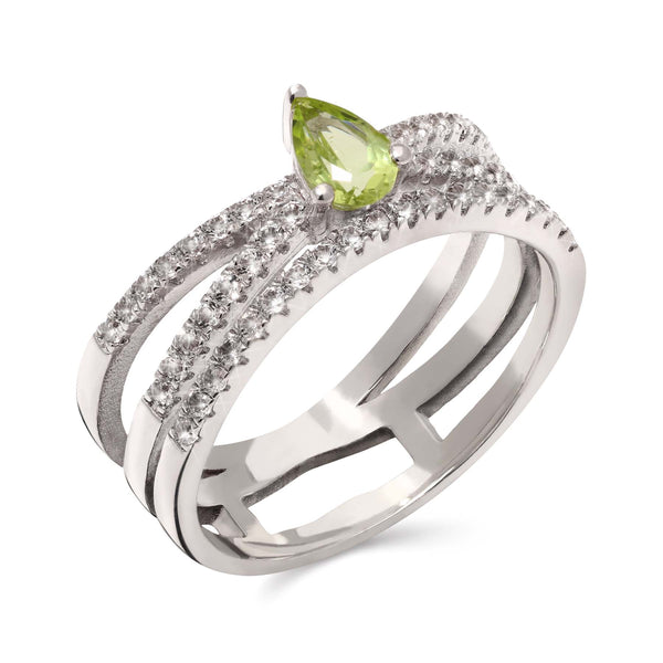 Anel em Prata 925 com Peridoto Gota e Zircônias