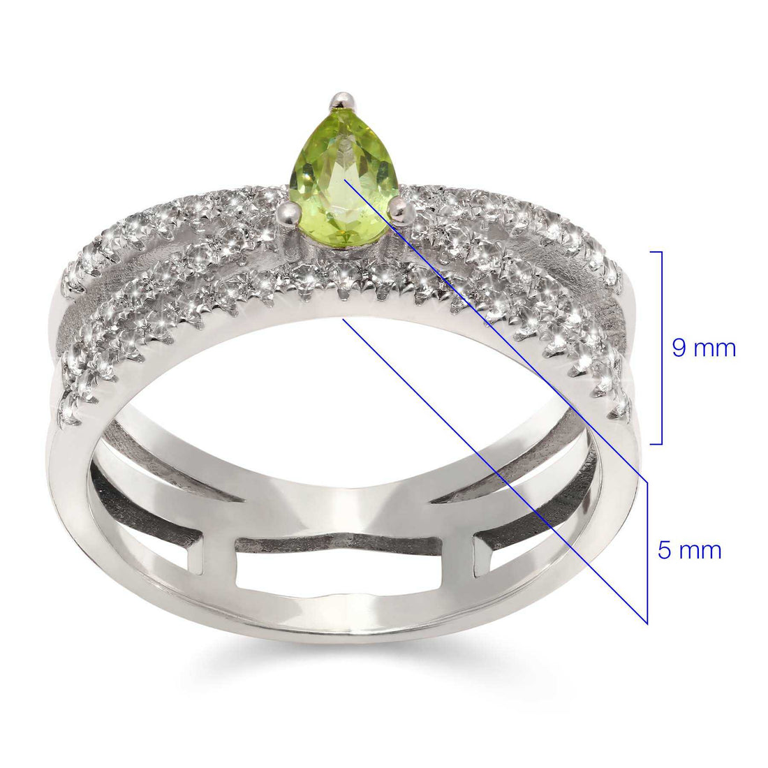 Anel em Prata 925 com Peridoto Gota e Zircônias