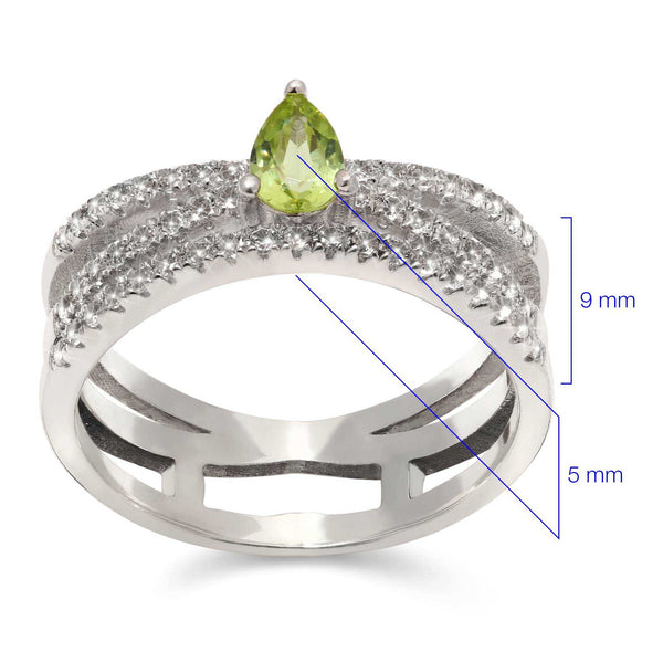 Anel em Prata 925 com Peridoto Gota e Zircônias