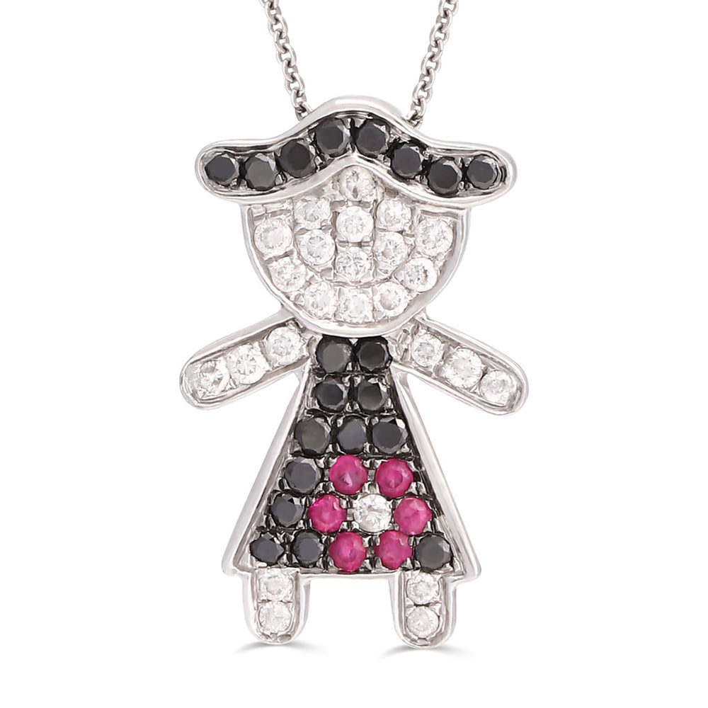 Pingente Menina em Ouro Branco 18k com Diamantes Brancos e Negros