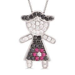 Pingente Menina em Ouro Branco 18k com Diamantes Brancos e Negros