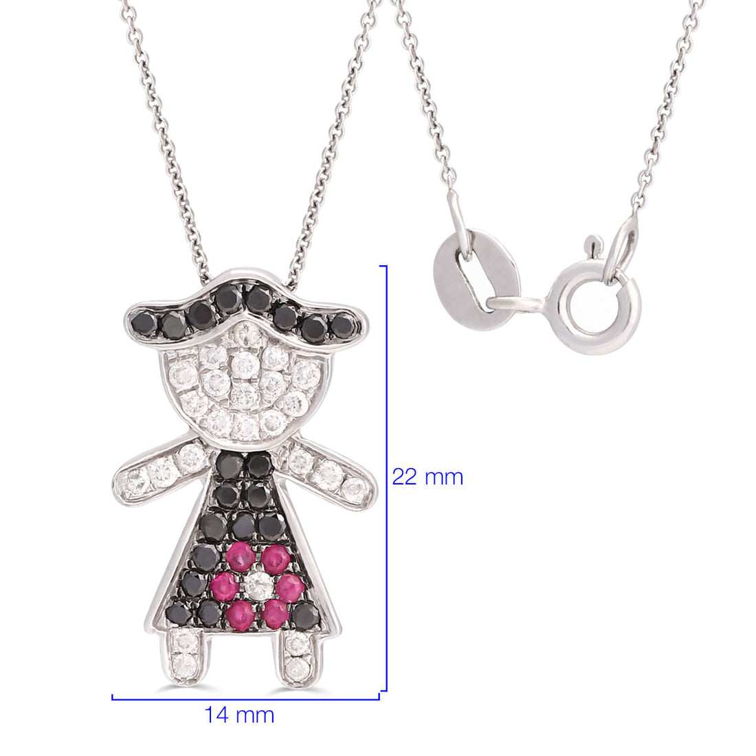 Pingente Menina em Ouro Branco 18k com Diamantes Brancos e Negros
