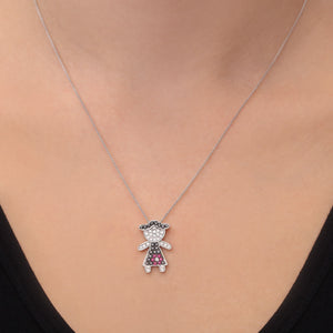 Pingente Menina em Ouro Branco 18k com Diamantes Brancos e Negros