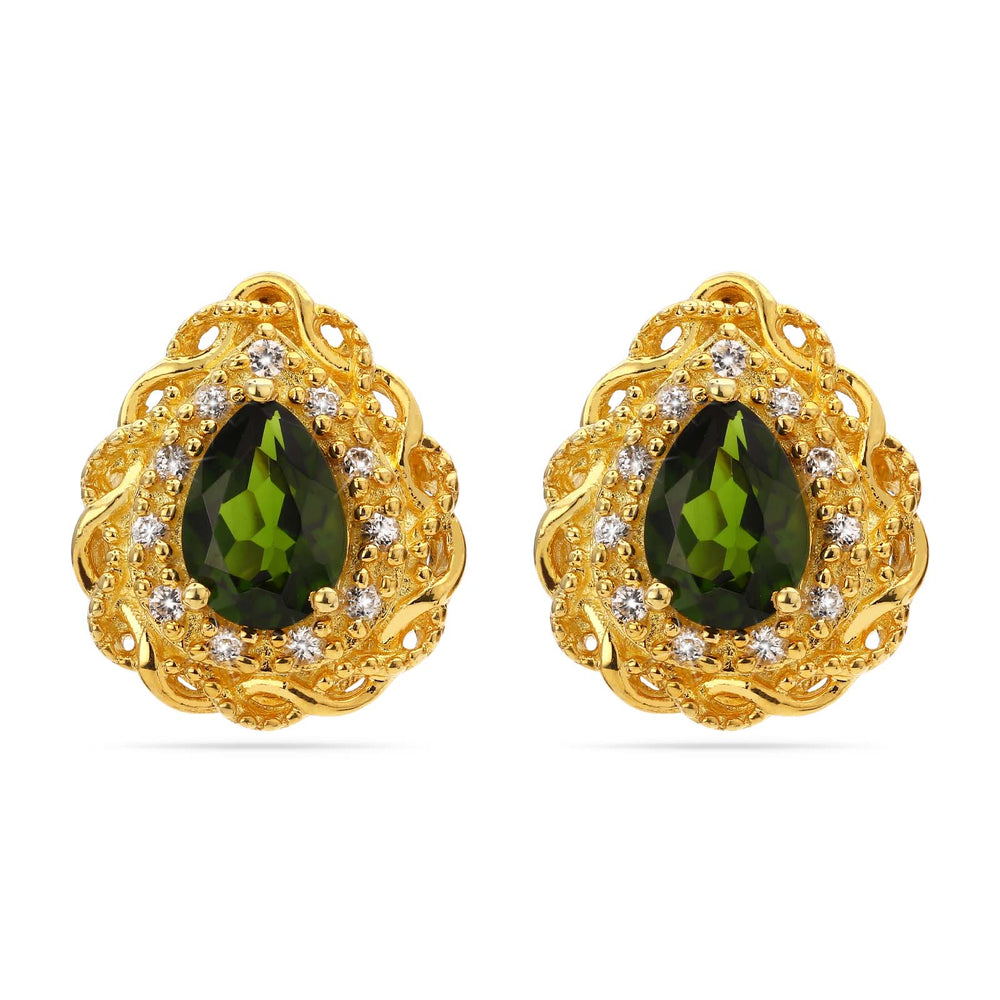 Par de Brinco em  Prata Gota com Chromediopside e Zirconias
