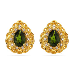 Par de Brinco em  Prata Gota com Chromediopside e Zirconias