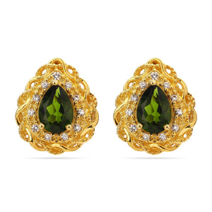 Par de Brinco em  Prata Gota com Chromediopside e Zirconias